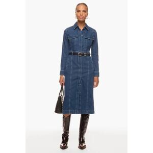 7 For All Mankind Luxe Denim Dress Blue Midi Italian Fabric Button, Size L